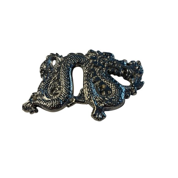 DRAGON FIRE FLAME BREATHING SOLID BRASS CHROME PLATED BARON BELT BUCKLE 1981 - Picture 2 of 16